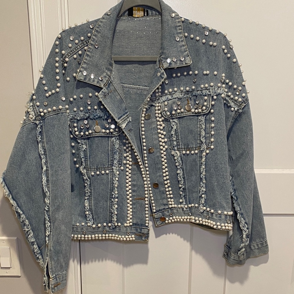 Pearl Embellished Denim Jacket